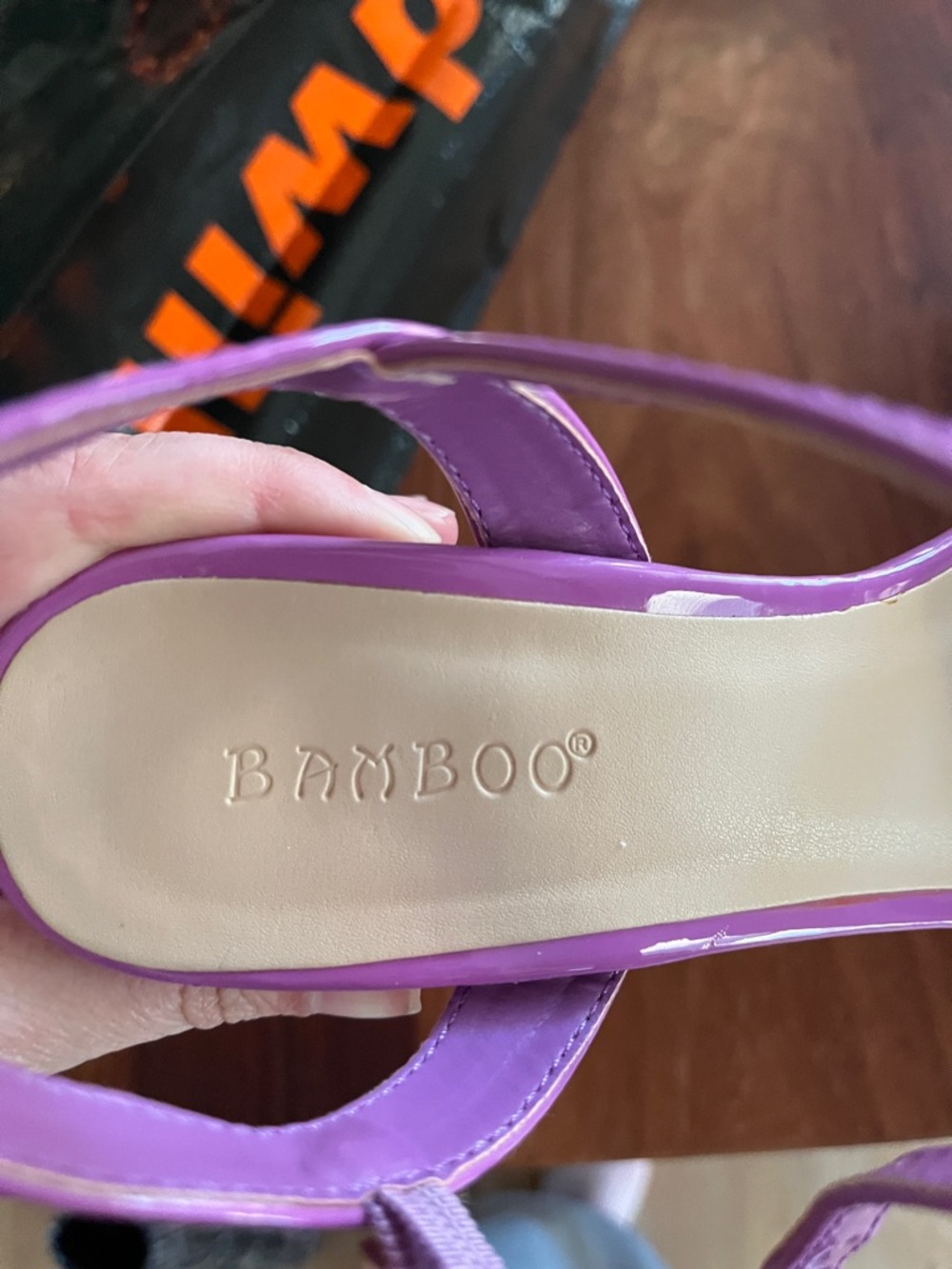 BAMBOO Lilac Patent Square-Toe Slingback Heels - Picture 3 of 3